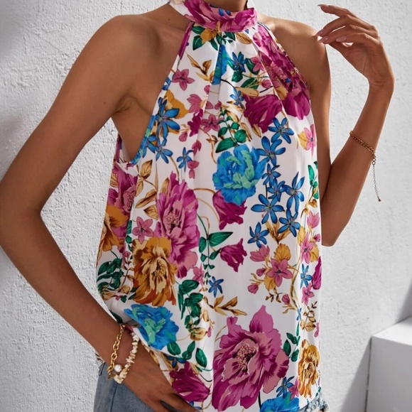 026 Boho Floral Print Halter Top - Picture 4 of 4